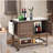 Outdoor Woven Bar Cart, Wheeled Patio Beverage Service Cart, Rolling Woven Bar with Glass Sunshade, Suitable for Balcony, Backyard, Garden, Poolside Party, Brown