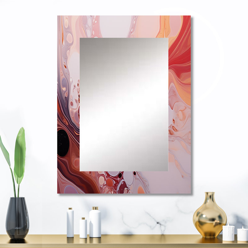 Pink abstract liquid ink galaxies III - Liquid Ink Mirror, Modern Decorative Wall Mirror, Printed Metal Art, 32" x 24"