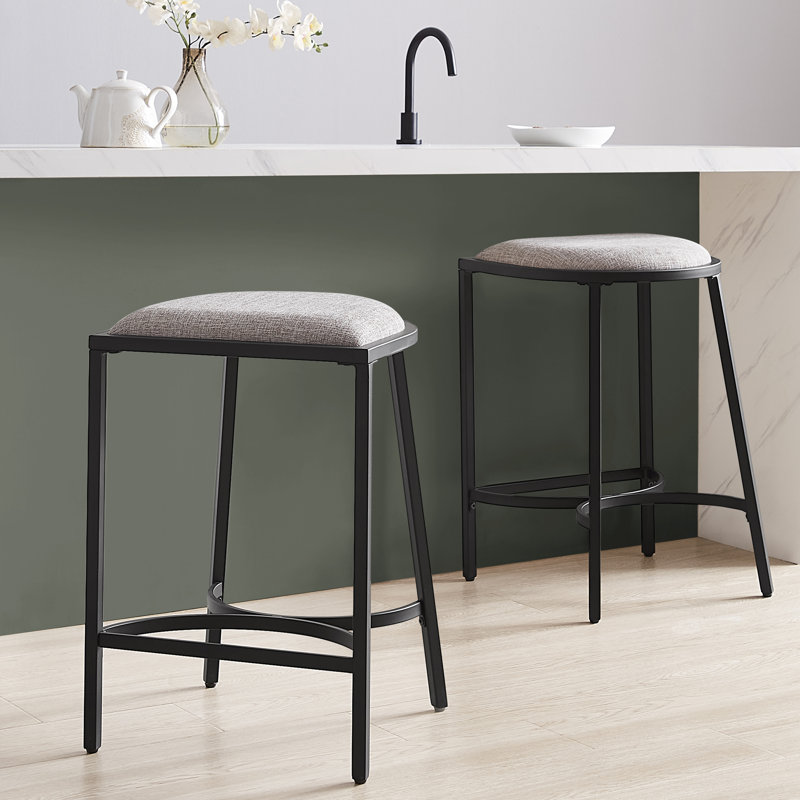Ellery Upholstered Counter Stool with Metal Frame, Gray/Matte Black
