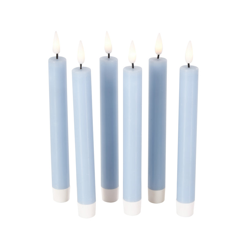 Wax Indoor and Outdoor Flameless Pillar Candles with Remote Control (Set of 6), Light Blue, 8.25" x 0.90" Pillar
