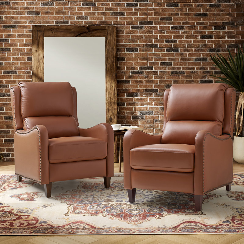 Neliyah 28.75" Wide Genuine Leather Manual Recliner(Set of 2), Brick