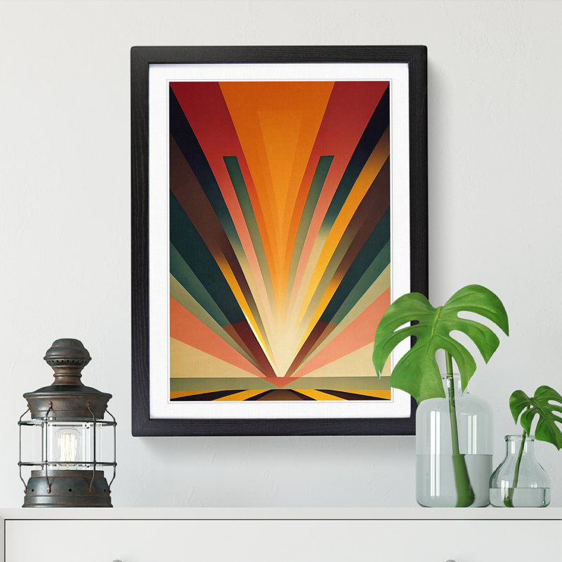Sunset Geometric - Picture Frame Print, 64cm H x 25cm W x 2cm D, Walnut