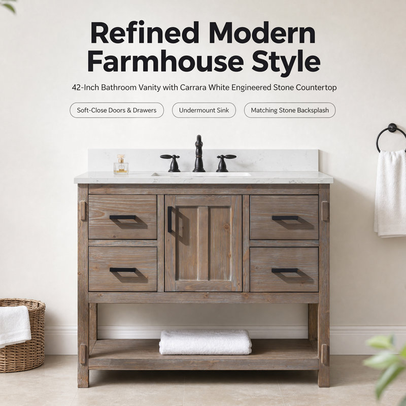 Floyd 42" W Single Bathroom Vanity, Brown Spruce