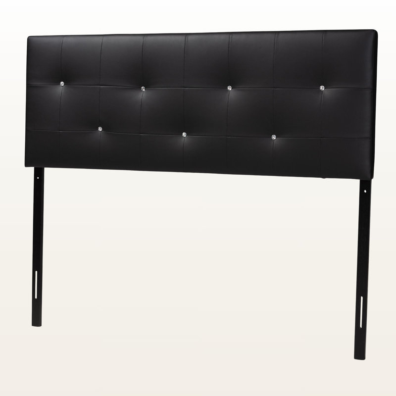 Tête de lit noire en similicuir Empress avec cristaux capitonnés, H 52,43 po x l 55,8 po x P 3 po, Double