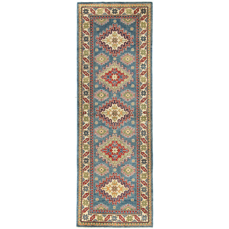 Tapis de couloir oriental bleu Kazak
