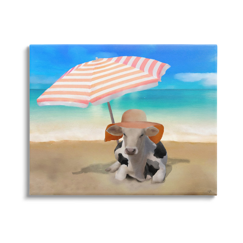 «Lounging Cow Summer Beach Shore», impression sur toile tendue, H 16 po x l 20 po x P 1,5 po