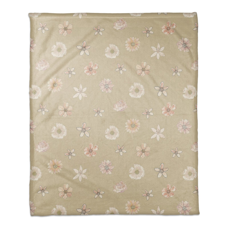 Jeté en molleton délicat, Brun clair floral 2