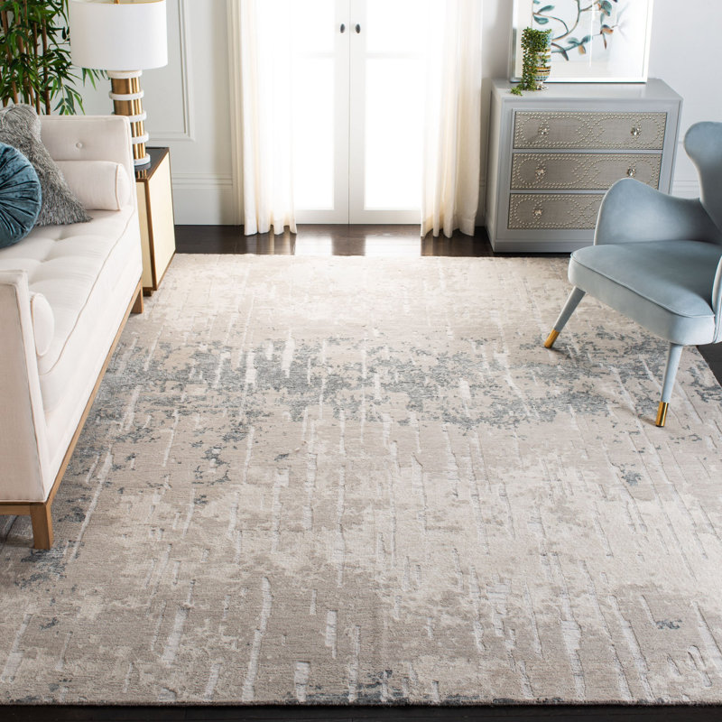 Tapis abstrait argenté en laine / coton tissé à la main Harwich, Rectangle 8 pi x 10 pi