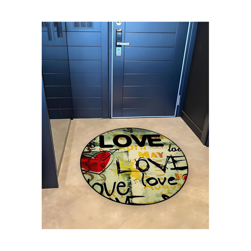 Tapis rond rond multicolore lavable à la machine, Sous-tapis rond 4 pi 11 po inclus