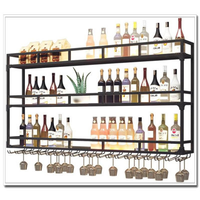 Support à vin à fixation murale à 3 niveaux 59 "avec support en verre pour tablette 59"