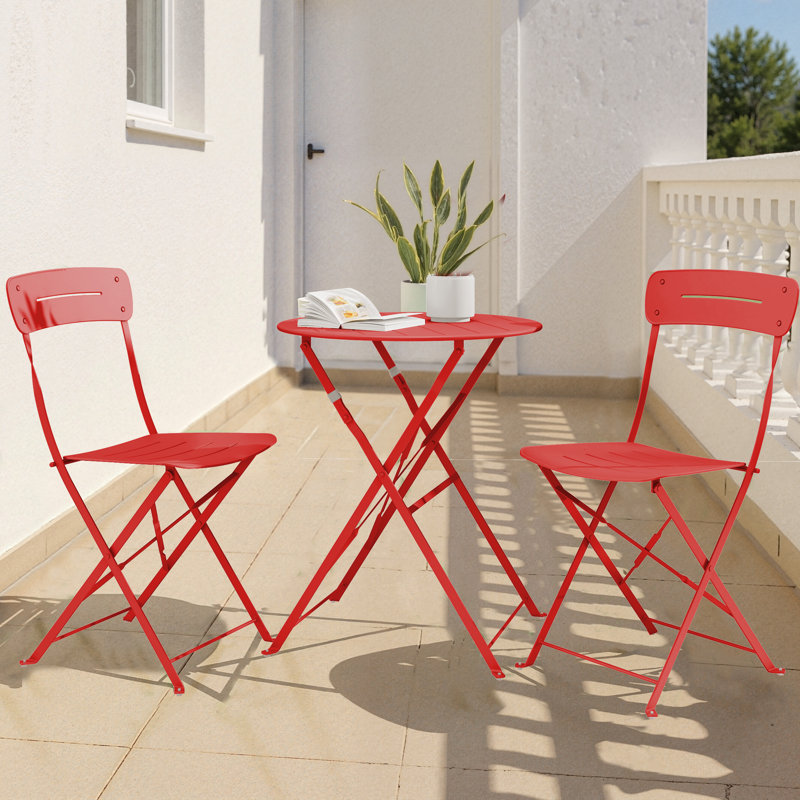 Ensemble repas pour patio pliable 2 personnes Shelah, Rouge