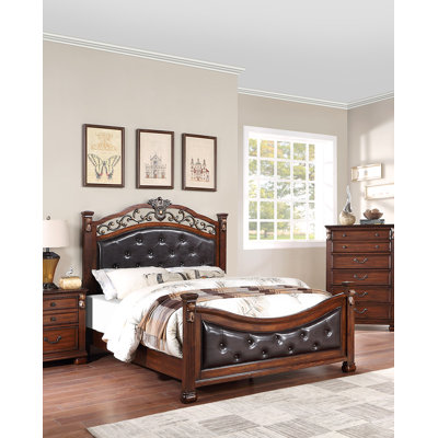 Formal Traditional Dark Cherry 1pc Queen Size Bed Tufted Faux Leather Headboard Footboard Bedframe