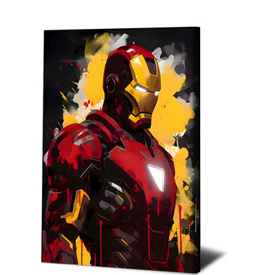 Affiche encadrée Iron Man, impression sur toile abstraite, décoration murale moderne de super-héros, peinture à éclaboussures rouge et jaune vibrantes pour salon, chambre, bureau, décoration intérieure, art mural contemporain inspiré de Marvel, prête à accrocher.