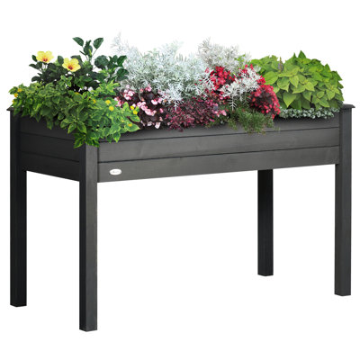 Elevated Garden Bed With Legs, 48"X22"X30", Dark Gray Wood - Improves Plant Growth Conditions Self-Draining For Veggies, Herbs, Flowers Backyard, Patio, Balcony 48" X 22" 30" Wooden Planter