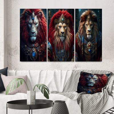 " Ancient Portrait Of Majestic Lion King " 3 - Pieces