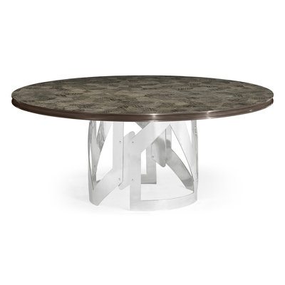 Gatsby Round Solid Wood Top Metal Base Dining Table
