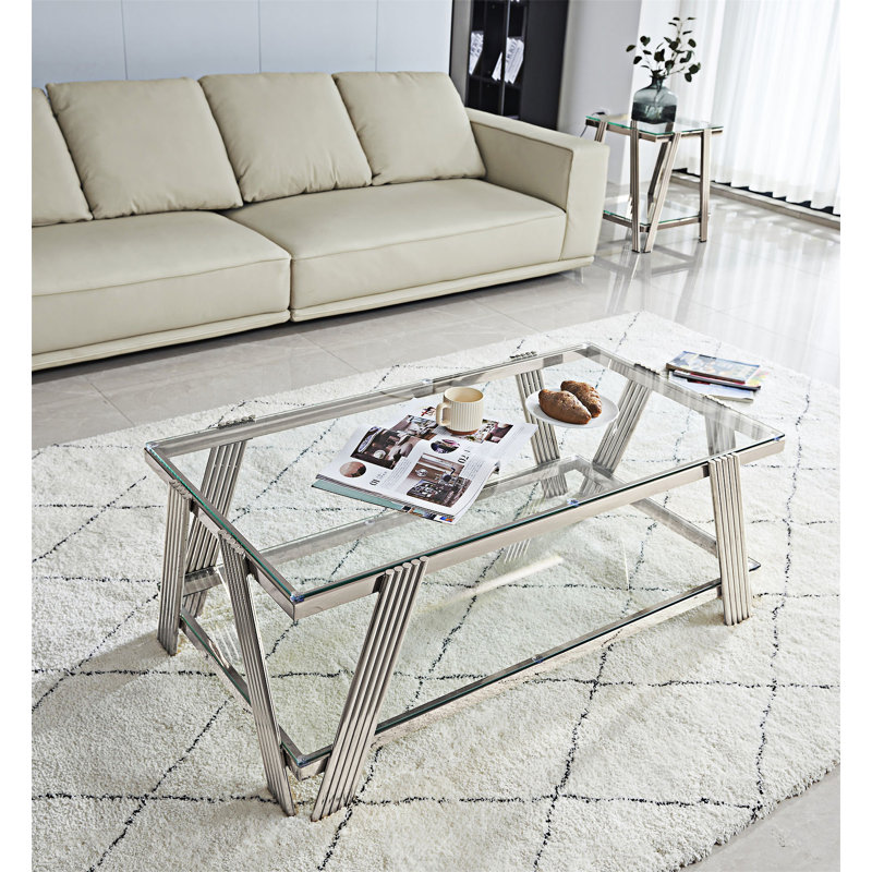Ensemble de 2 tables basses, Transparent / argent