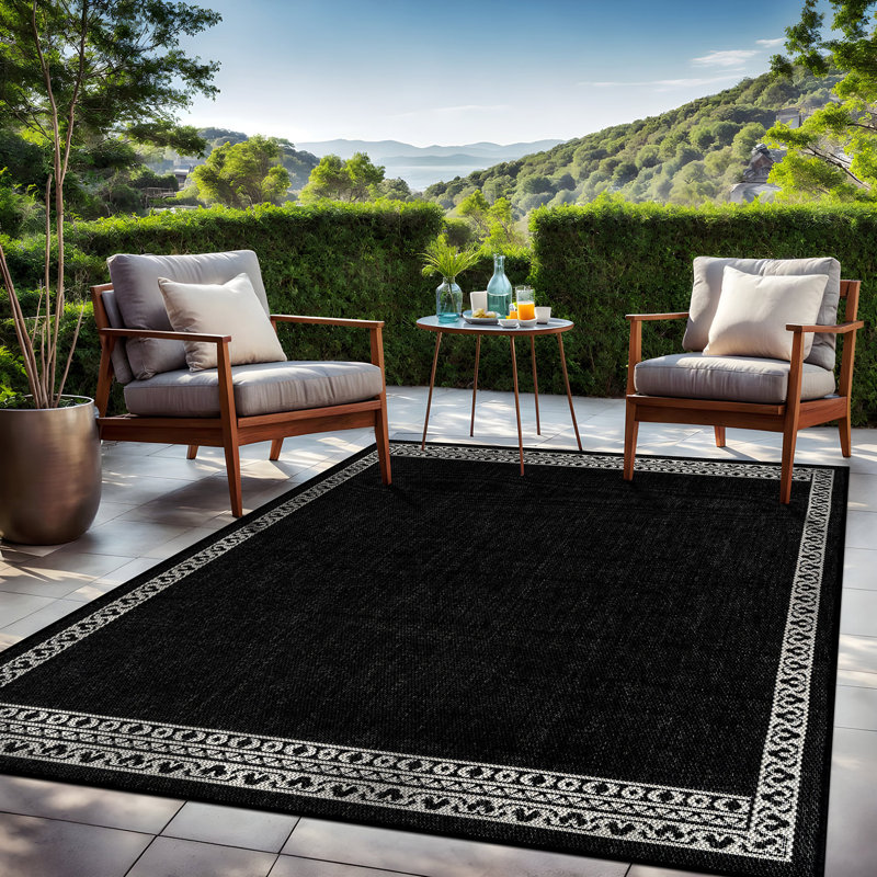 Tapis géométrique intérieur / extérieur, Black, Rectangle 10' x 14'