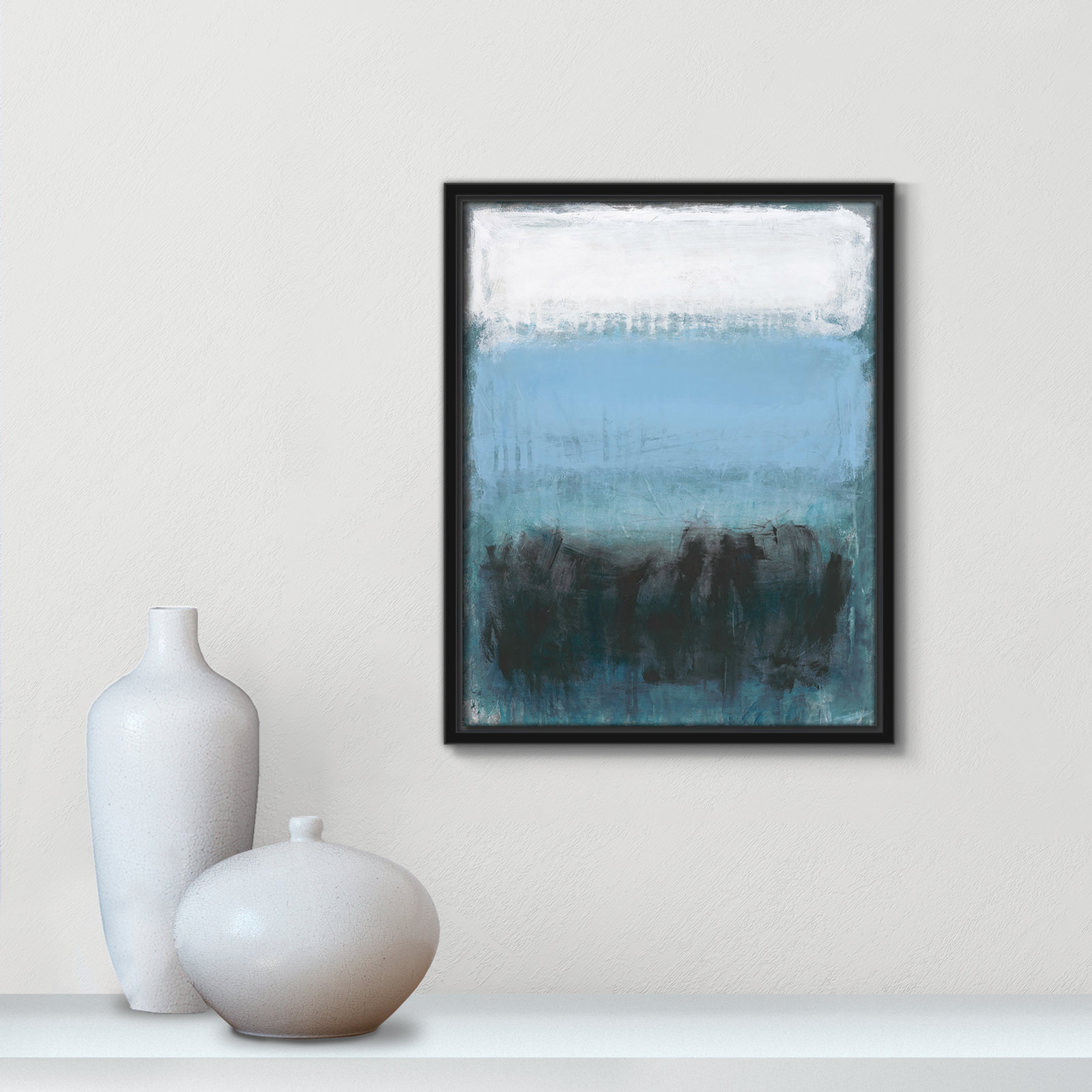 Arboles "Coastal Nightfall" Painting by Filippo Ioco, Black Framed Canvas, No Mat, 15.5" H x 12.5" W x 2" D