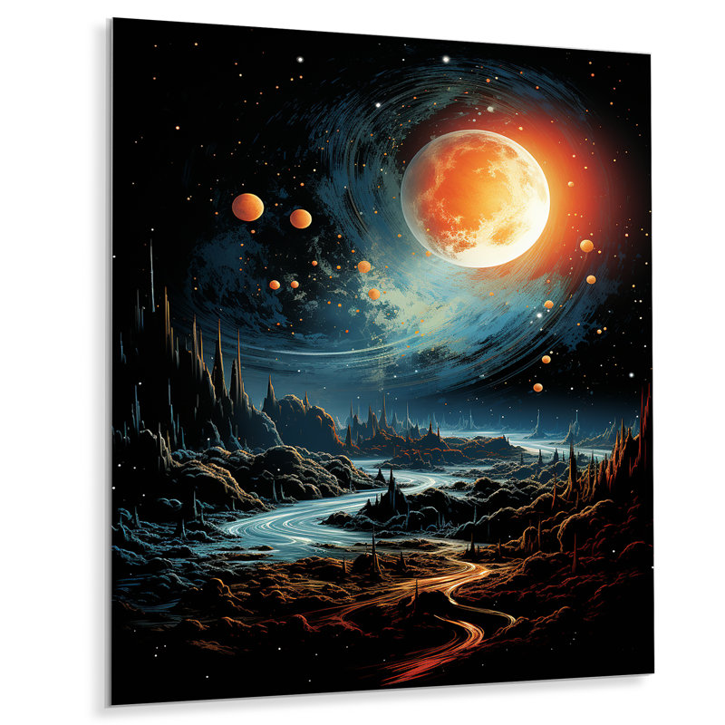 Orange et vert, planète paysage I, H 32 po x l 16 po x P 1 po