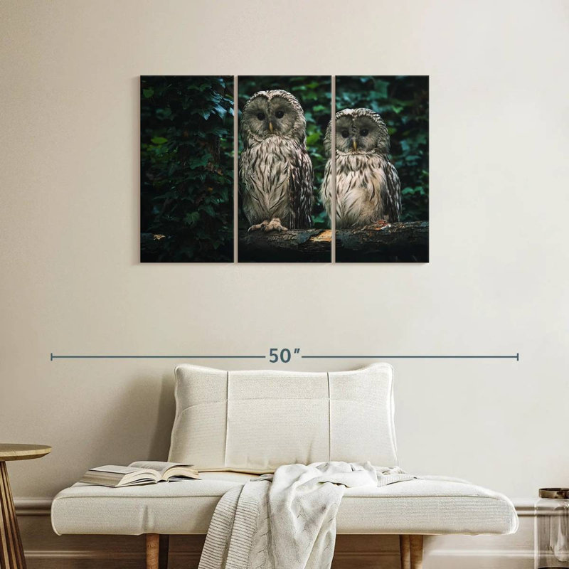 Owls On A Branch, 24" H x 38" W