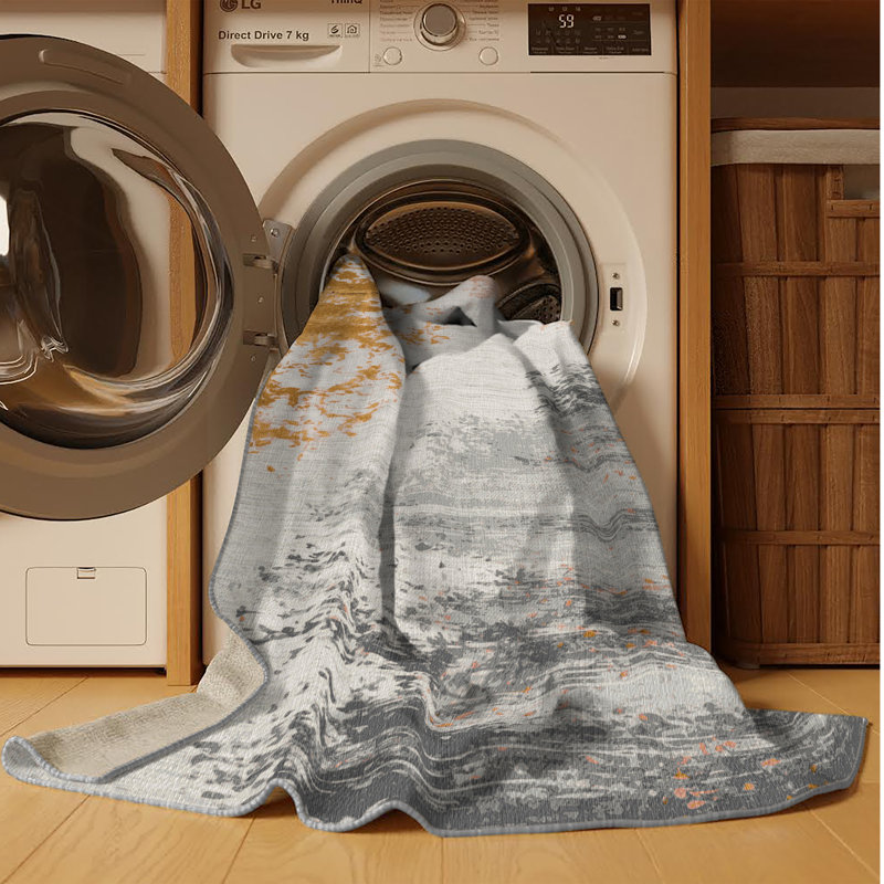 Machine Washable Watercolor Gray Area Rug, Rectangle 4' x 6'