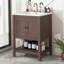 Lavabo de salle de bain élégant et moderne en céramique 24 po avec tablette ouverte et cadre en bois massif brun (OLD SKU: JL000004AAD-1)