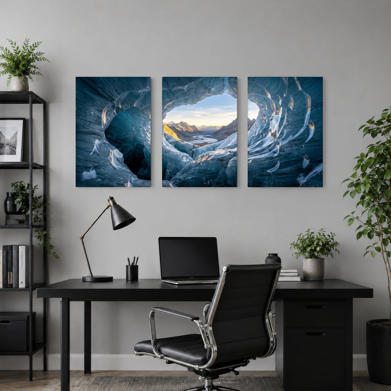 «Blue Ice Cave», ensemble de 3 toiles encadrées, H 24 po x l 16 po x 3 pièces