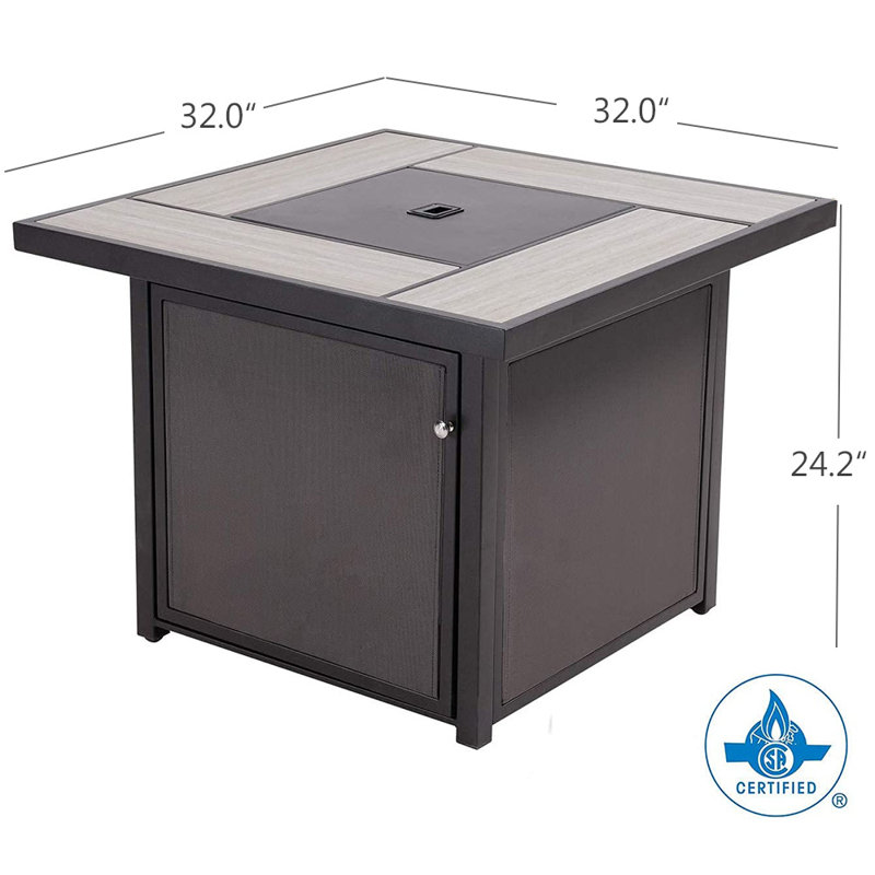 Kregg Square Steel Propane Smokeless Fire Pit Table with Hidden Fuel Tank