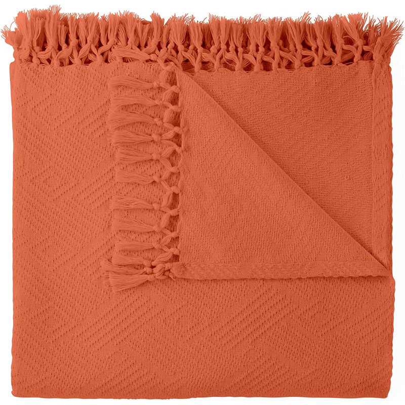 Jeté 100% coton biologique - Jeté léger en coton biologique pour canapé de salon, chambre à coucher et décoration de bureau - Jeté 100% coton tissé à losanges élégant (60 x 80, rouille)