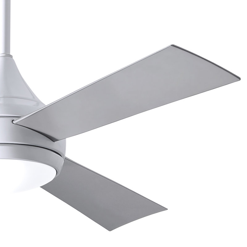 Donaire LED Outdoor Downrod Ceiling Fan, Gloss White, Brushed Stainless