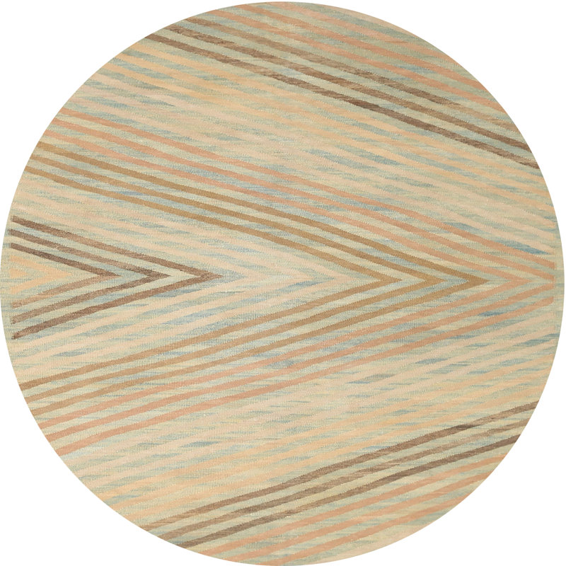 Tapis contemporain crème / beige / noir, Rond 7 pi