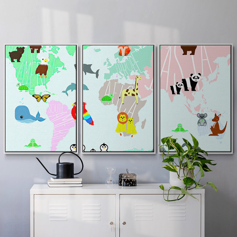 Carte d'animaux 3 pièces, H 24 po x l 48 po x P 2 po, Blanc