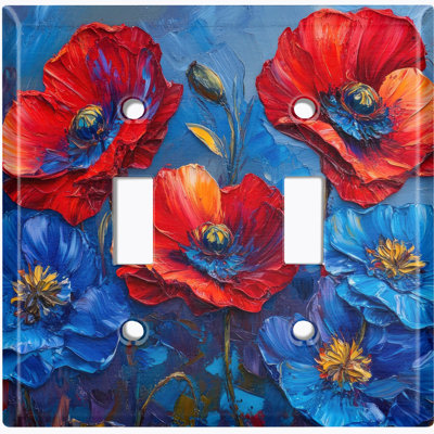 Metal Light Switch Plate Cover; US Standard Size 2 Gang Toggle - Printed Image of Poppy Art