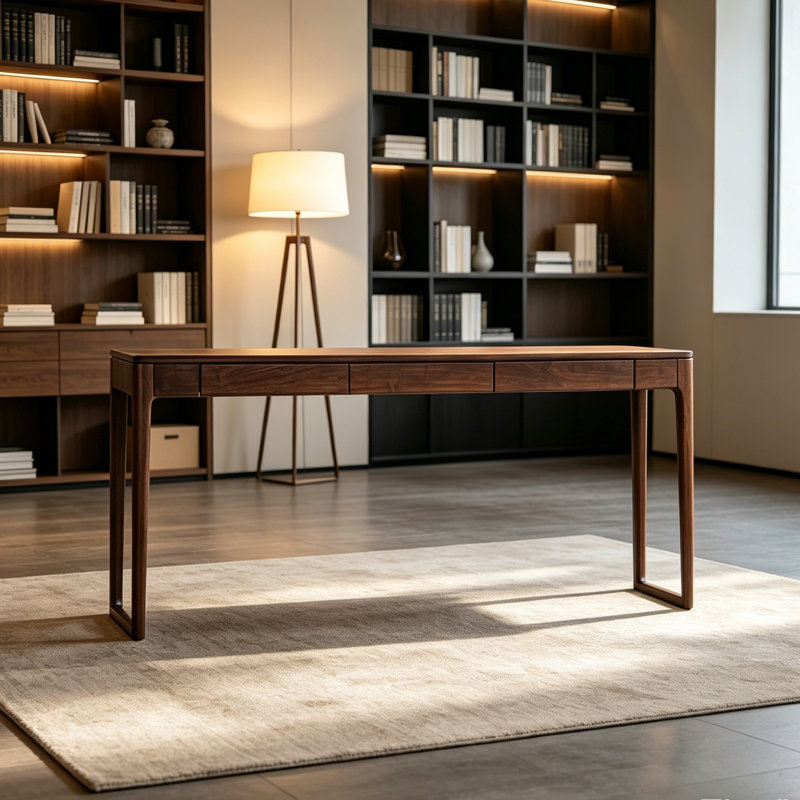 Bureau d'écriture en bois de noyer durable à 3 tiroirs, H 29,92 po x l 70,86 po x P 19,68 po
