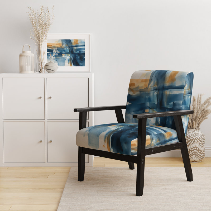 Blue and Gold Fusion VIII - Upholstered Modern Pattern Arm Chair, Modern Pattern Accent Chair