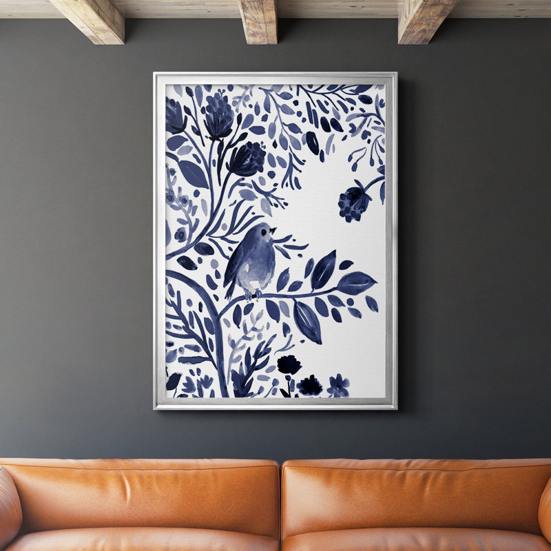 Indigo Song I - reproduction de cadre photo unique, Argent, H 36,5 po x l 26,5 po x P 1 po