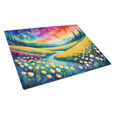 Buttercups in Colour Glass Cutting Board Large