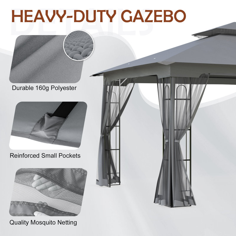 Gray 13x11 Metal Patio Gazebo with Mosquito Netting