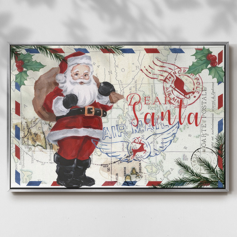 Toile tendue avec châssis en A, collection Christmas Par Avion, H 27 po x l 41 po x P 1,5 po, Encadrement argenté
