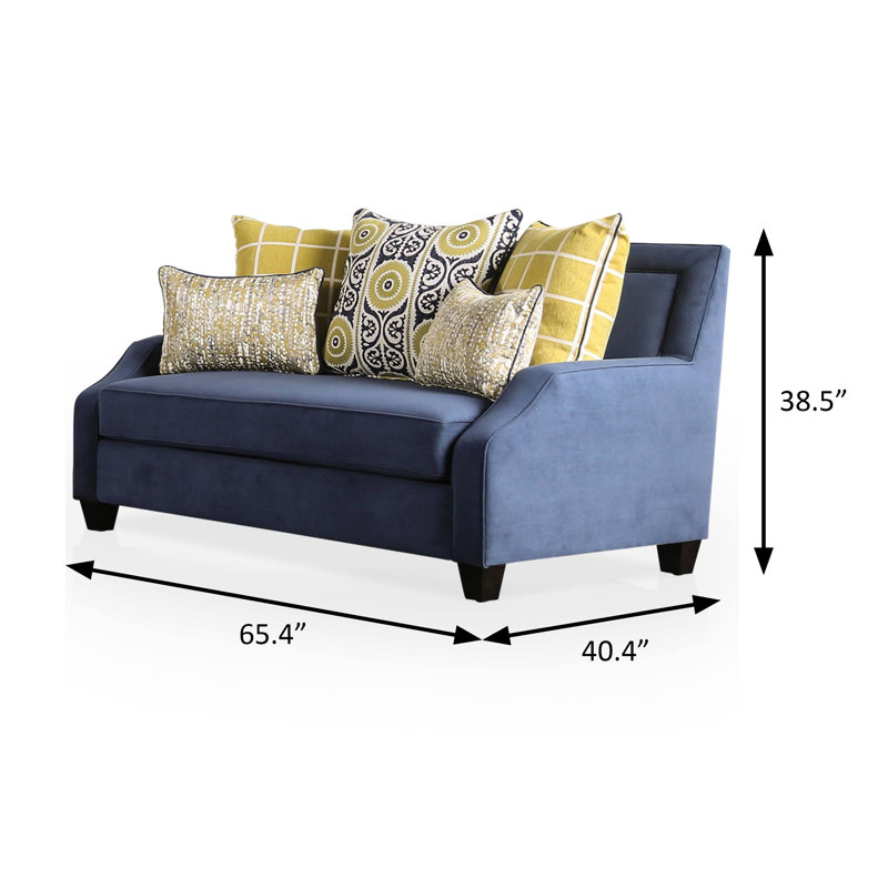 65.4" W Transitional Loveseat, Navy/Yellow