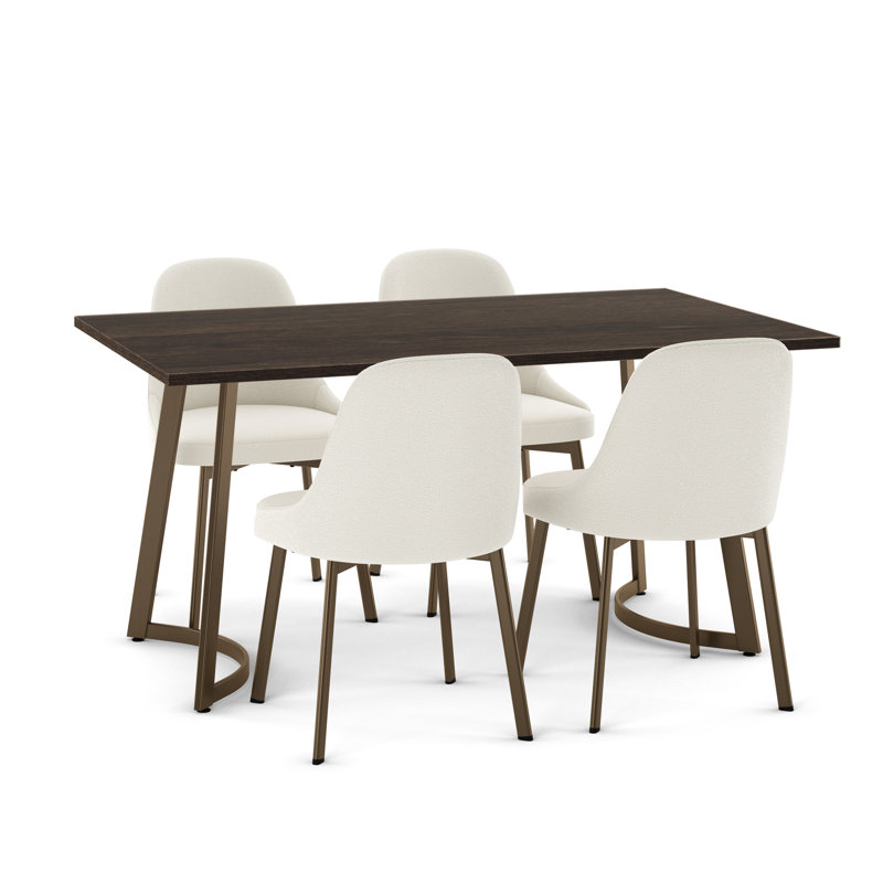 Ensemble de salle à manger 5 pièces Korde, Brun gris foncé, Bouclé crème