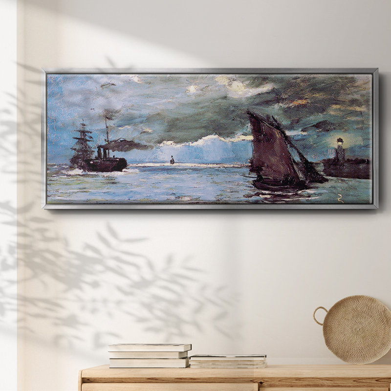 Paysage marin encadré sur toile par Claude Monet, H 24 po x l 60 po x P 1,5 po, Toile avec cadre argenté