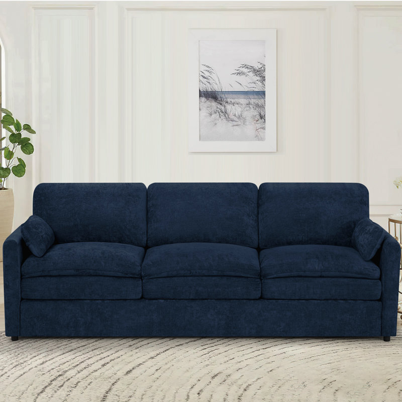 Canapé moelleux moderne de 89 po avec coussin rembourré, canapé en chenille avec 2 coussins bien rembourrés, canapé 3 places pour le salon, la chambre à coucher