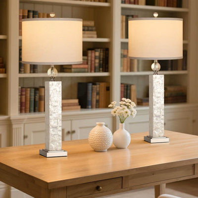 Ensemble de 2 lampes de table de 33 po de hauteur avec abat-jour en lin, lampe de table moderne Seashell pour salon, chambre à coucher