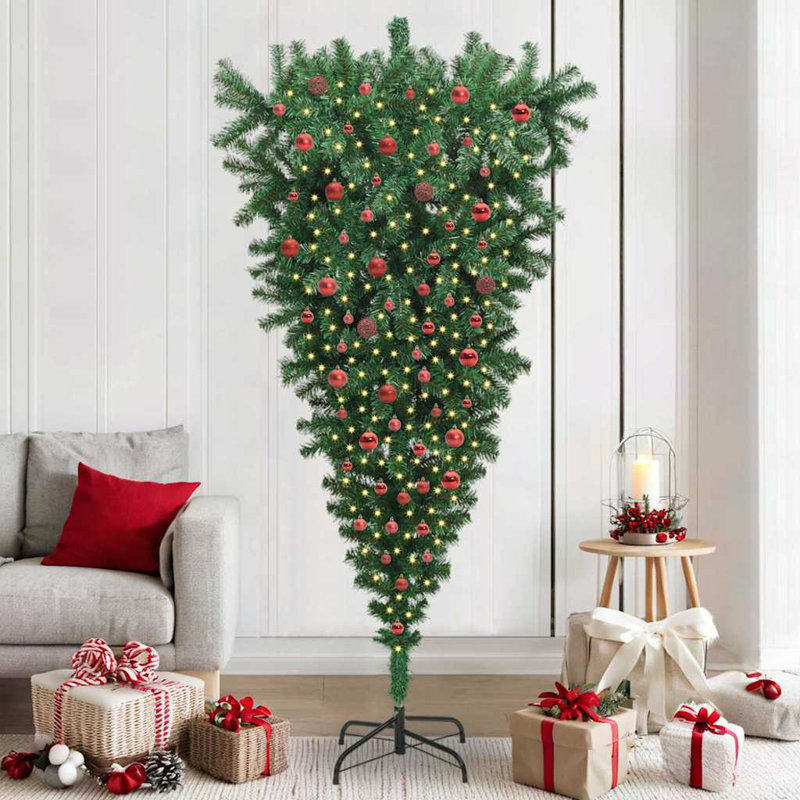 vidaXL Upside-down Artificial Pre-lit Christmas Tree with Ball Set, 6.89 ft