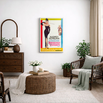 Vintage Breakfast at Tiffany’s Audrey Hepburn Movie Poster Artwork, Living Room Bedroom Office Pictures, Framed Canvas Giclee Print Wall Art.