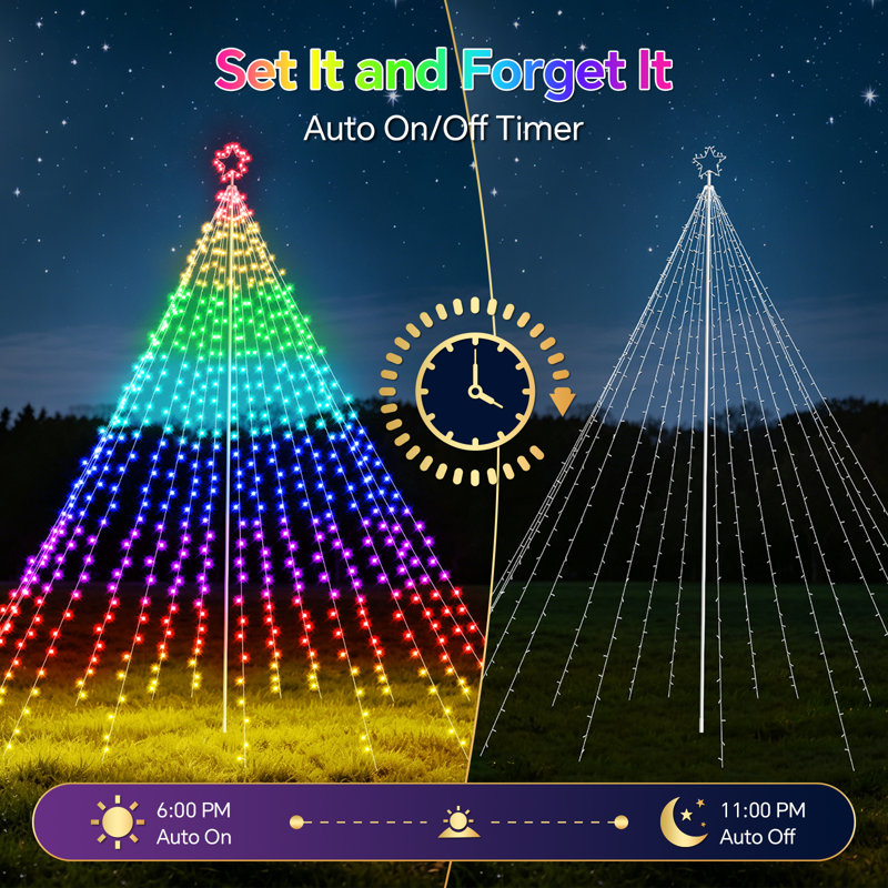 Guirlande lumineuse de 4,88 m (16 pi) en forme de cône de Noël avec piquets métalliques, couleurs changeantes personnalisables grâce à une application RVB