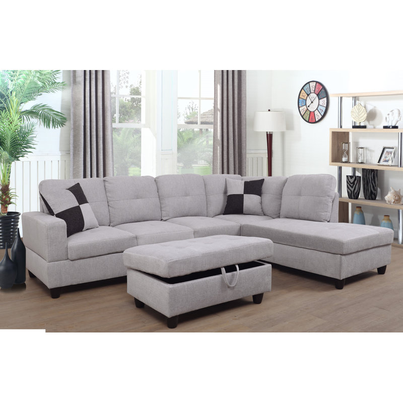 Palmer Square Upholstered Sectional, Right Hand Facing, Gray White