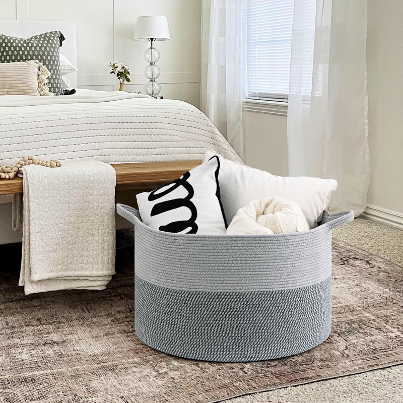 Beachcrest Home Fabric Decorative Basket, Light Grey/Grey